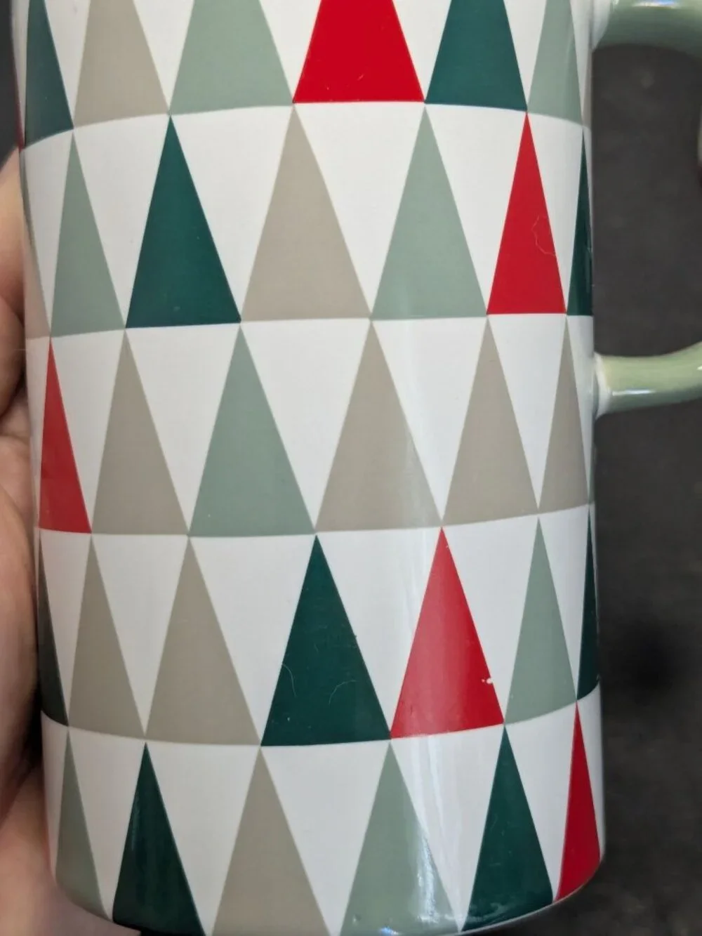 Starbucks Ceramic Mugs Set Of 2 With Green Interior & Geometric Triangle Pattern